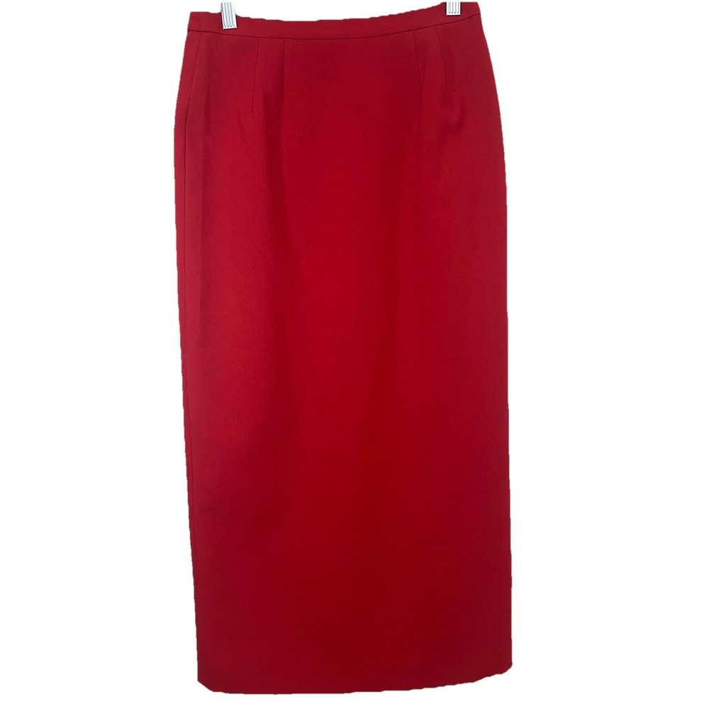 Larry Levine Red Maxi Skirt Straight Lined Back Slit Sz 4 Petite Business Casual